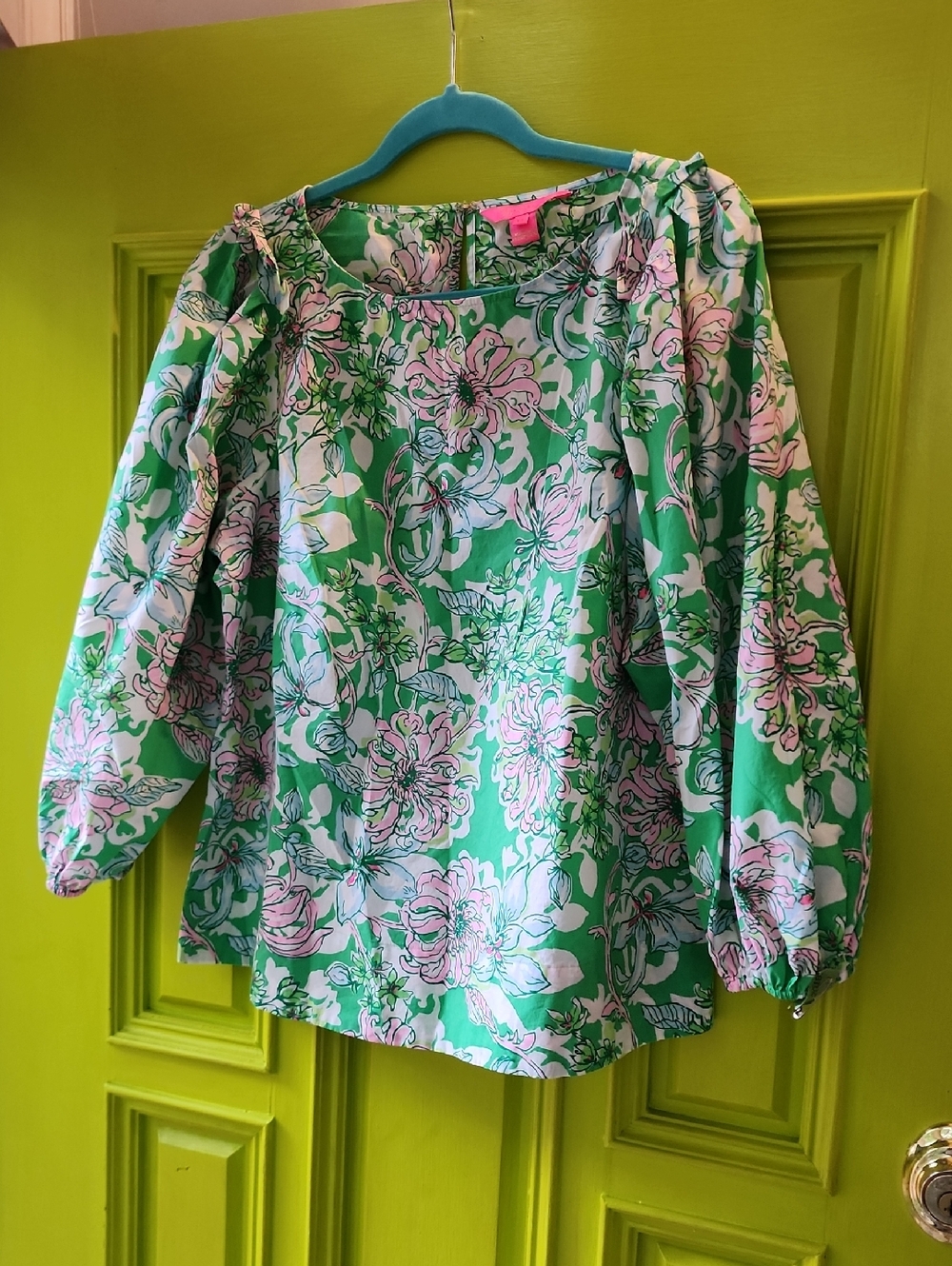 Lilly Pulitzer Green Floral Puff Sleeve Blouse